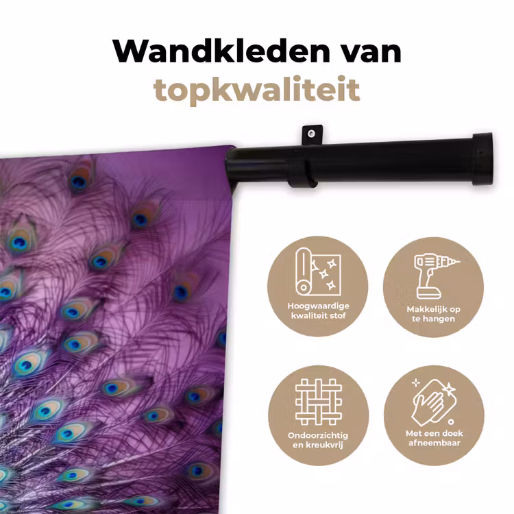 Pauw - Koksmuts - Cool - Paars Wandkleed katoen klein -sfeer2