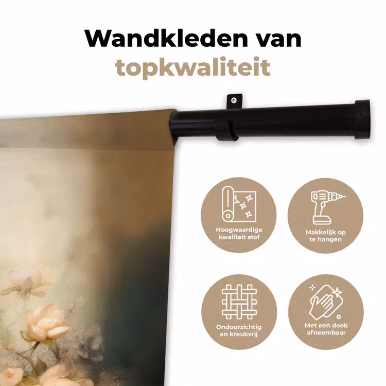 Pauw - Pauwenveren - Bloemen - Vogels - Botanisch Wandkleed katoen klein -sfeer2