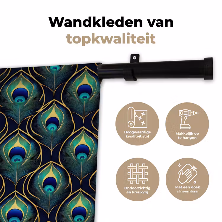 Pauw - Veren - Groen Wandkleed katoen klein 269 -sfeer2
