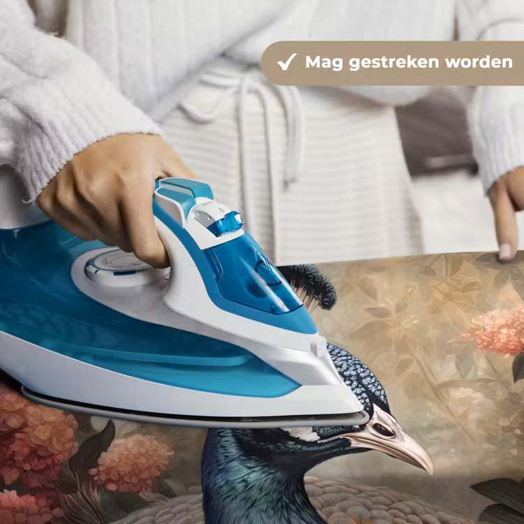 Pauw - Vogel - Bloemen - Planten - Pauwenveren Wandkleed katoen klein -sfeer9