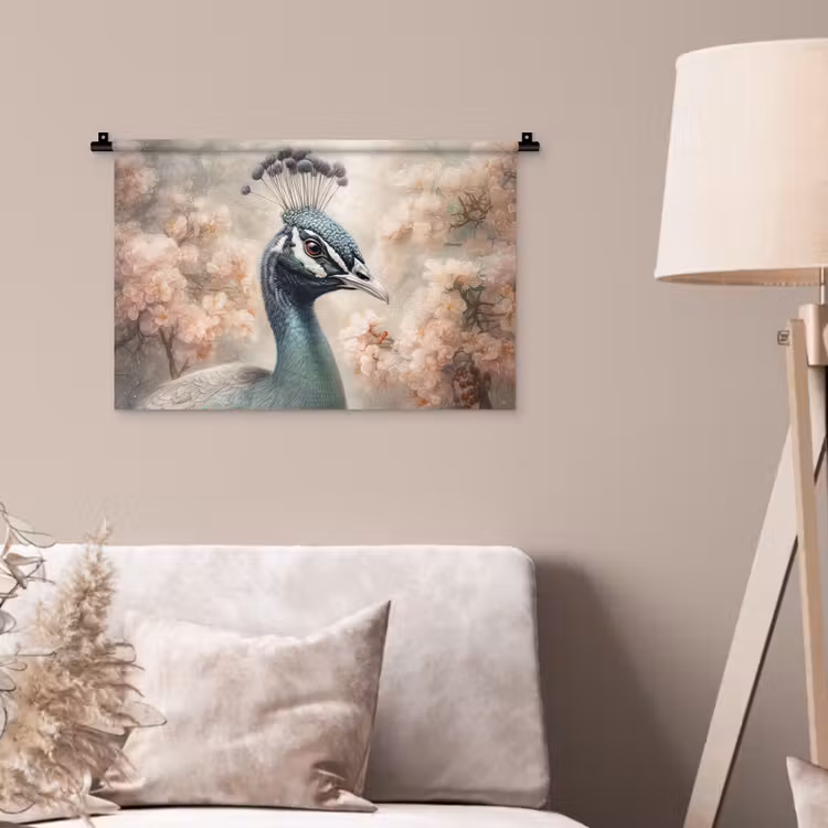 Pauw - Vogels - Bloemen - Boom - Botanisch Wandkleed katoen klein -sfeer4