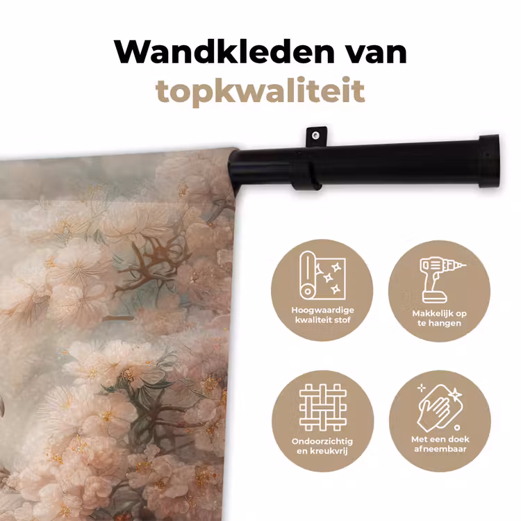 Pauw - Vogels - Bloemen - Boom - Botanisch Wandkleed katoen klein -sfeer2