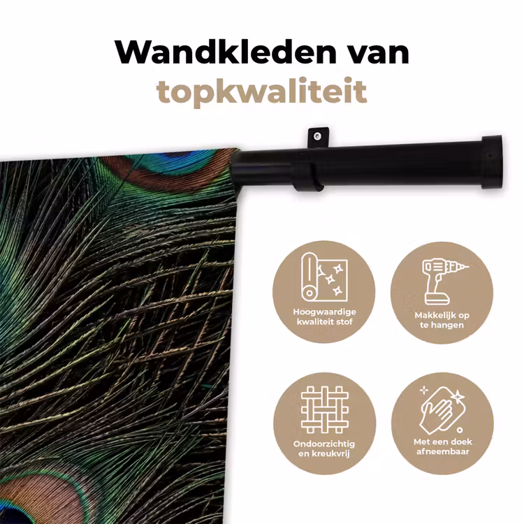 Pauwenveren - Klassiek - Groen Wandkleed katoen klein -sfeer2