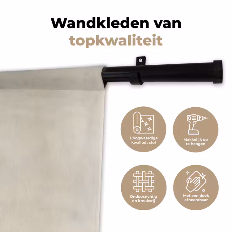 Penseelstreek - Zwart - Minimalistisch Wandkleed katoen klein -sfeer2