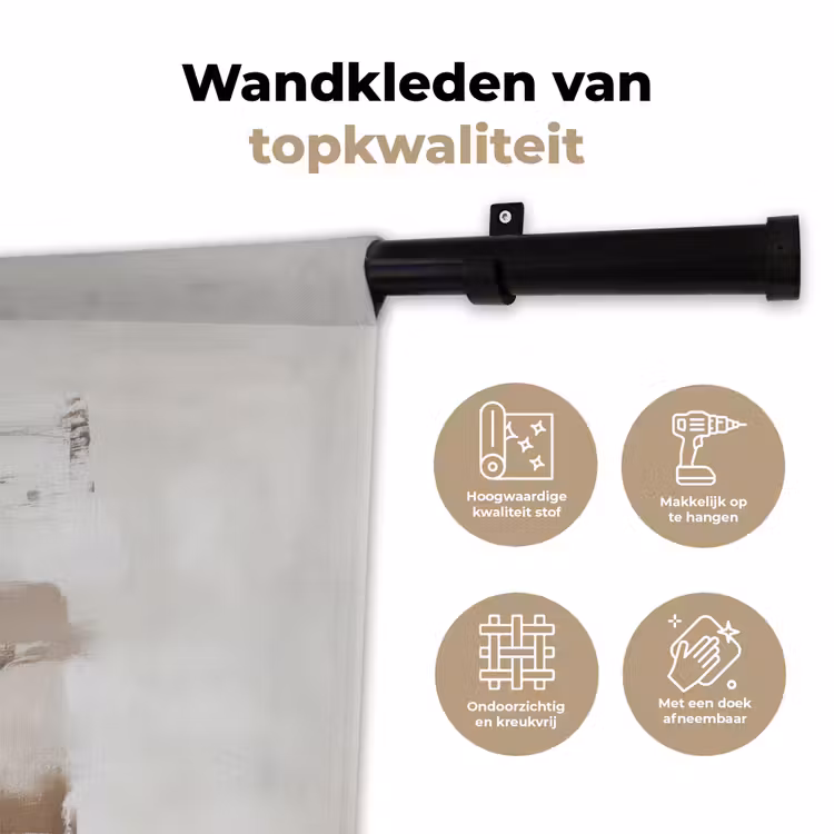 Penseelstreken - Balans - Beige - Bruin Wandkleed katoen klein -sfeer2