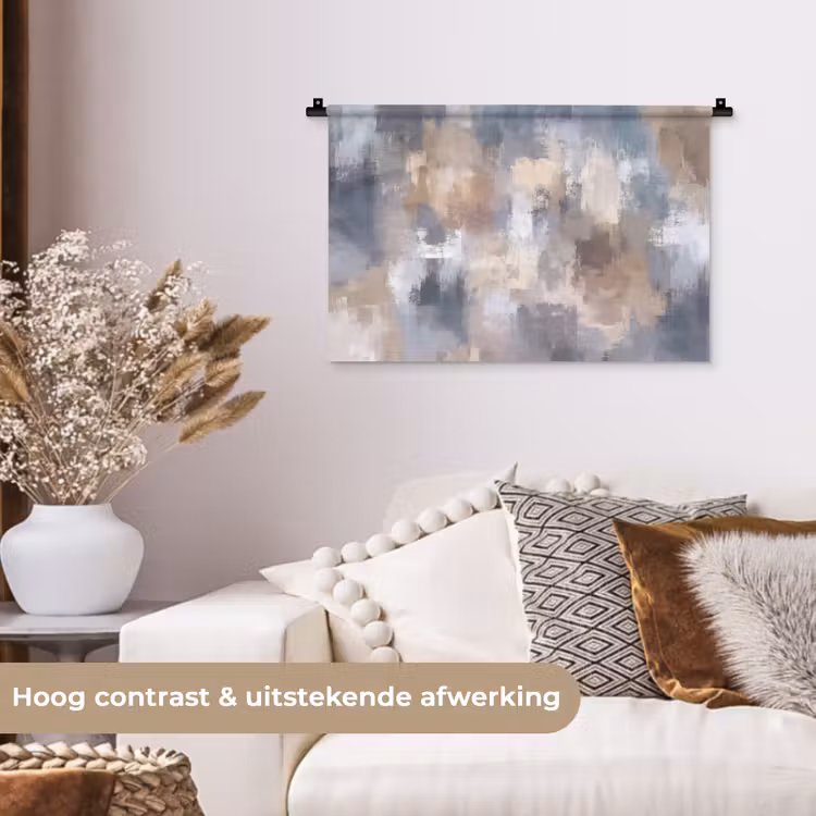 Penseelstreken - Schilderij - Beige Wandkleed katoen klein -sfeer1