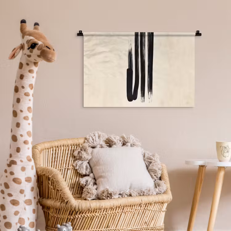 Penseelstreken - Verticaal - Zwart Wandkleed katoen klein -wsfeer5_kind