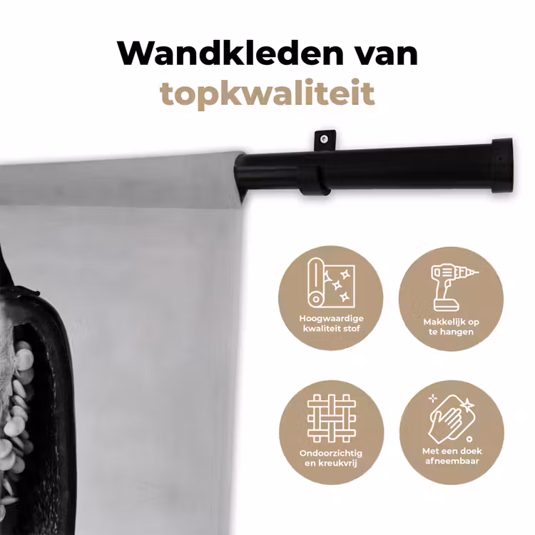 Pepers - Zwart - Wit - Zaadlijsten Wandkleed katoen klein -sfeer2
