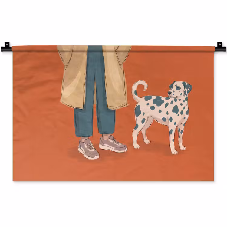 Persoon - Hond - Dieren - Illustratie - Modern Wandkleed katoen klein -zz3d