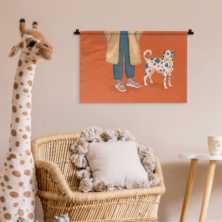Persoon - Hond - Dieren - Illustratie - Modern Wandkleed katoen klein -wsfeer5_kind