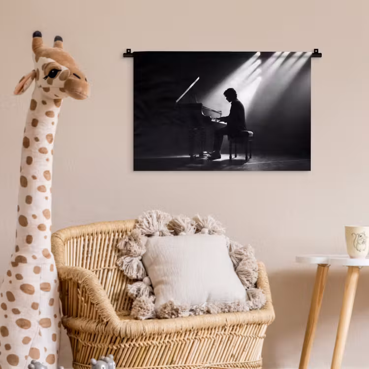 Persoon - Piano - Muziek - Zwart-wit - Podium Wandkleed katoen klein -wsfeer5_kind