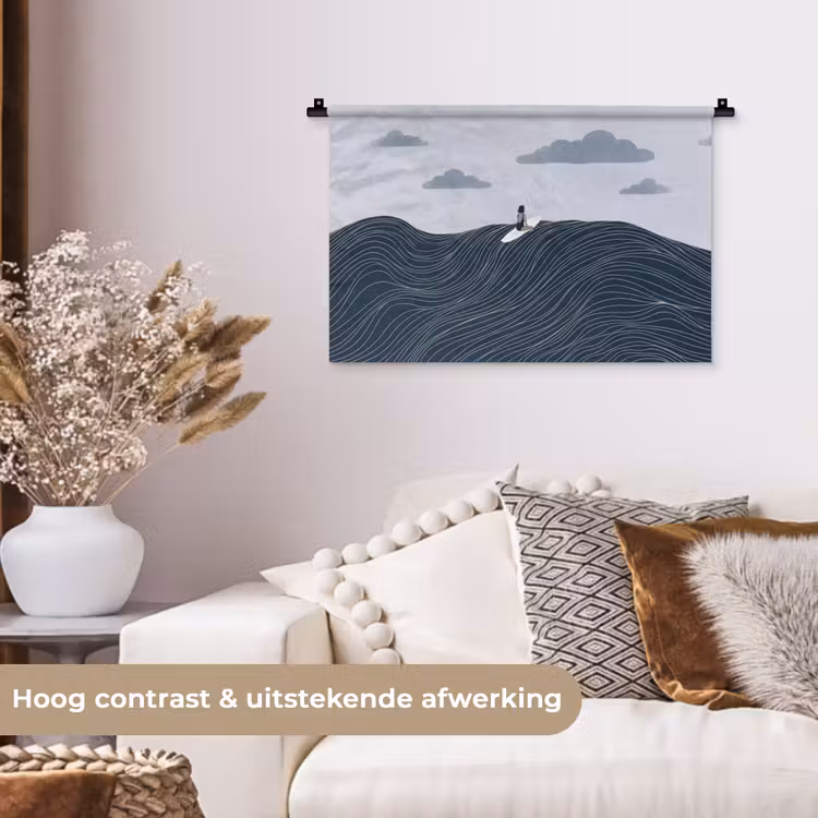 Persoon - Surfen - Oceaan - Natuur - Modern Wandkleed katoen klein -sfeer1