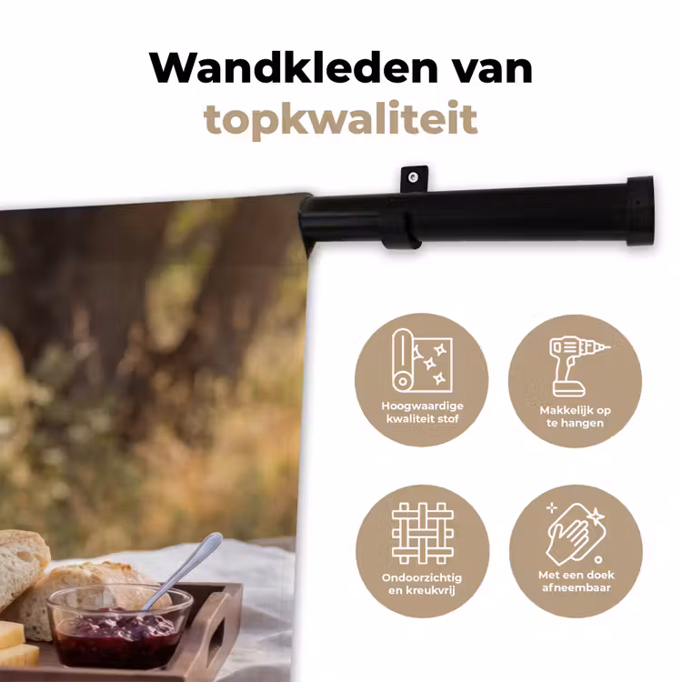 Picknick - Wijn - Kaasplankje Wandkleed katoen klein -sfeer2