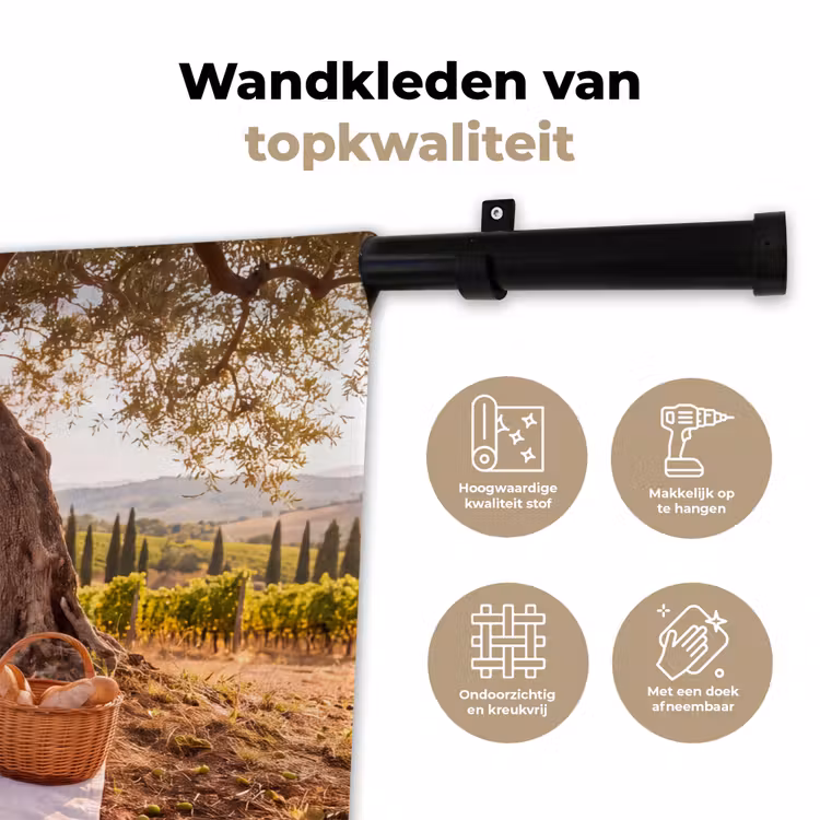 Picknick - Wijngaard - Landschap - Zomer - Eten Wandkleed katoen klein -sfeer2