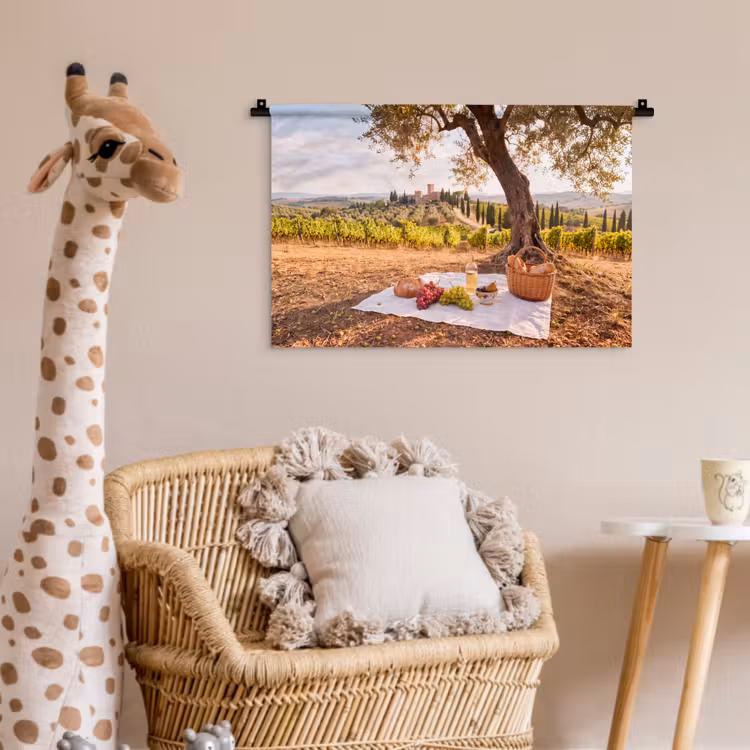 Picknick - Wijngaard - Landschap - Zomer - Eten Wandkleed katoen klein -wsfeer5_kind