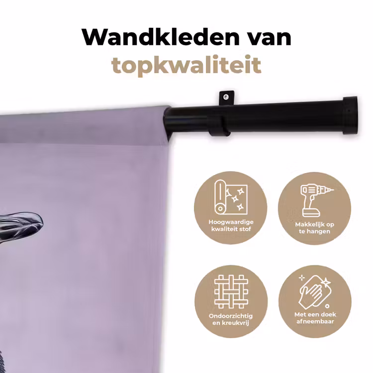Pinguïn - Koksmuts - Lief - Paars Wandkleed katoen klein -sfeer2