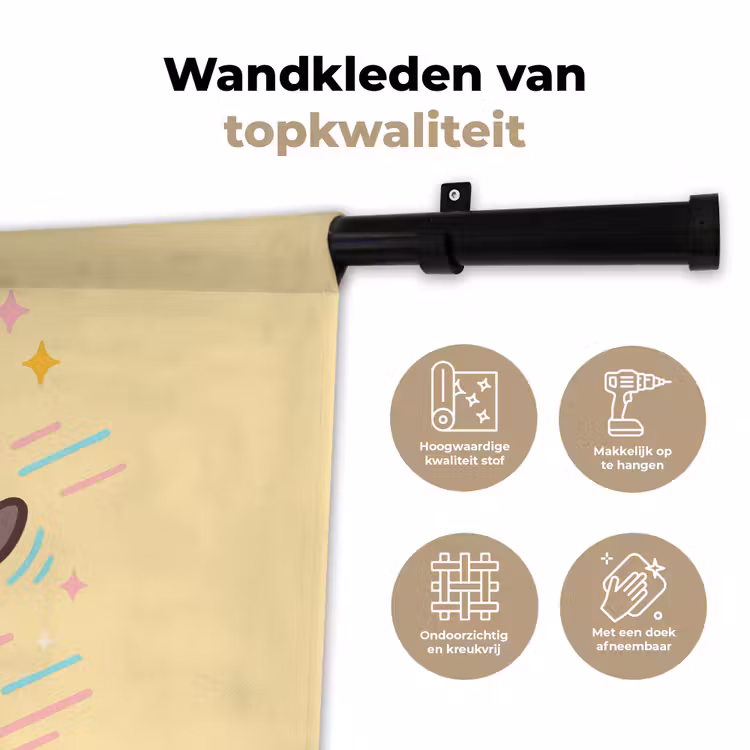 Pinguïn - Rolschaatsen - Geel - Energiek Wandkleed katoen klein -sfeer2