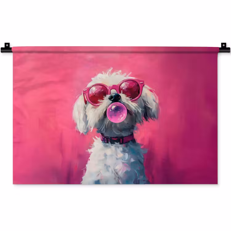 Pink - Hond - Bubbel Wandkleed katoen klein -zz3d