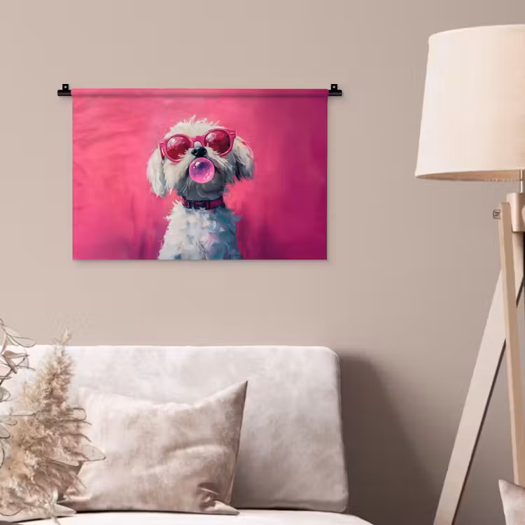 Pink - Hond - Bubbel Wandkleed katoen klein -sfeer4
