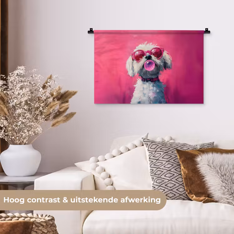 Pink - Hond - Bubbel Wandkleed katoen klein -sfeer1