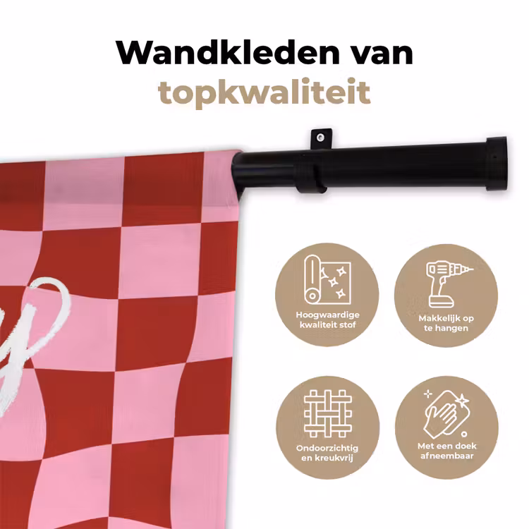 Pinky up - Geblokt - Bordeauxrood Wandkleed katoen klein -sfeer2