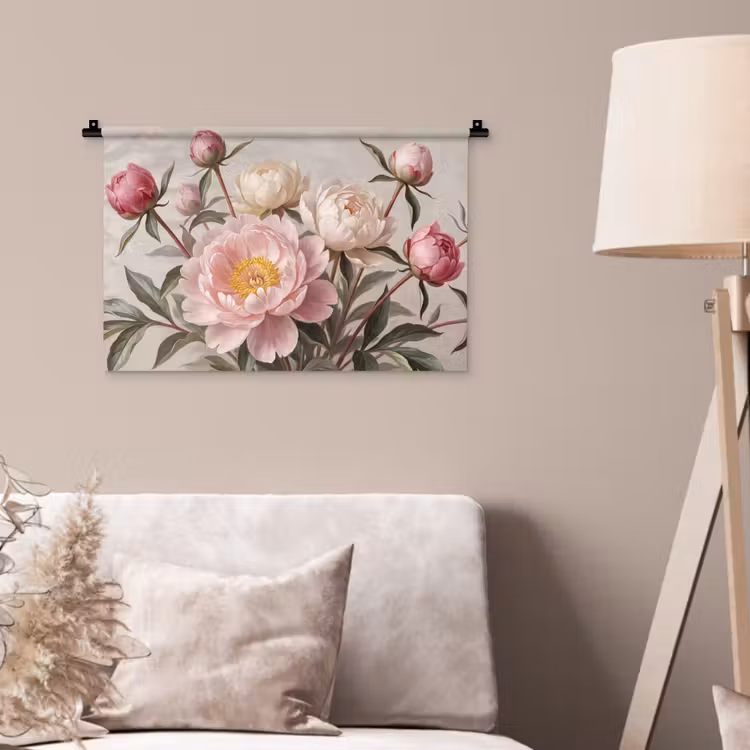 Pioenrozen - Boeket - Roze Wandkleed katoen klein -sfeer4