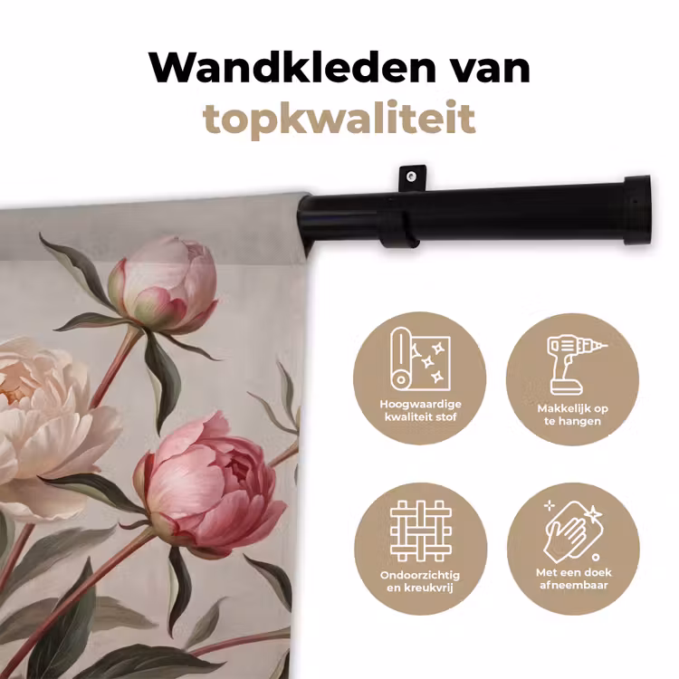 Pioenrozen - Boeket - Roze Wandkleed katoen klein -sfeer2