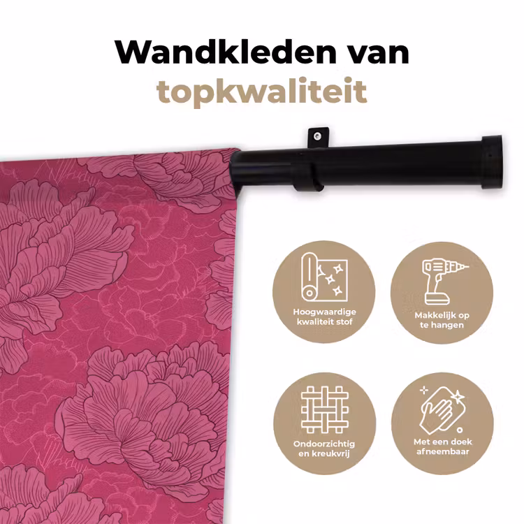 Pioenrozen - Energiek - Roze Wandkleed katoen klein 269 -sfeer2