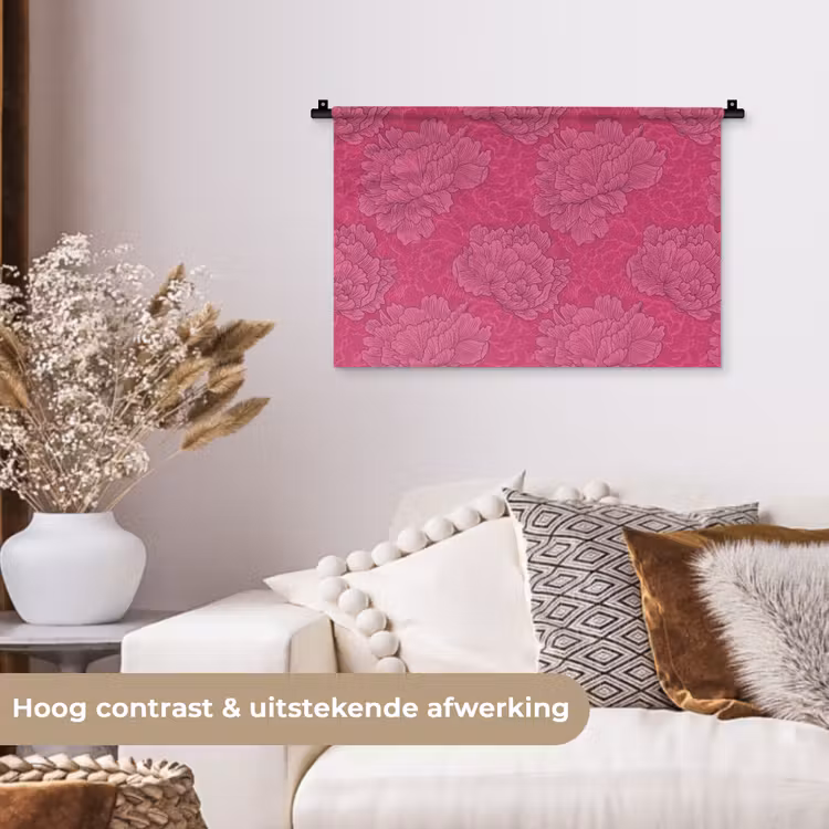 Pioenrozen - Energiek - Roze Wandkleed katoen klein 269 -sfeer1