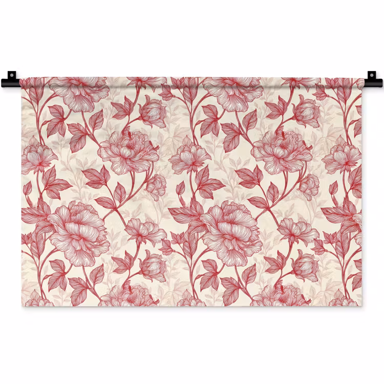 Pioenrozen - Modern - Rood Wandkleed katoen klein 269 -zz3d