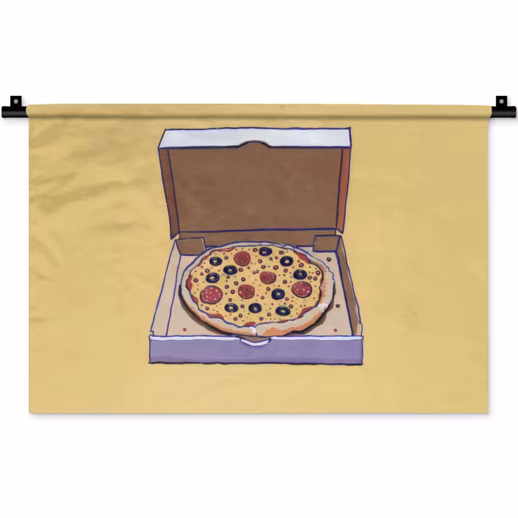 Pizza - Doos - Salami - Illustratie Wandkleed katoen klein -zz3d