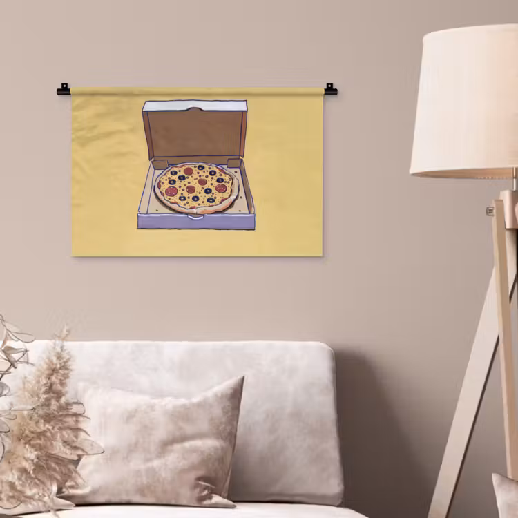 Pizza - Doos - Salami - Illustratie Wandkleed katoen klein -sfeer4