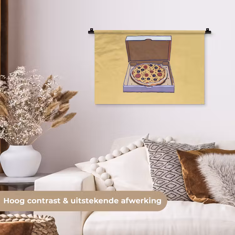 Pizza - Doos - Salami - Illustratie Wandkleed katoen klein -sfeer1