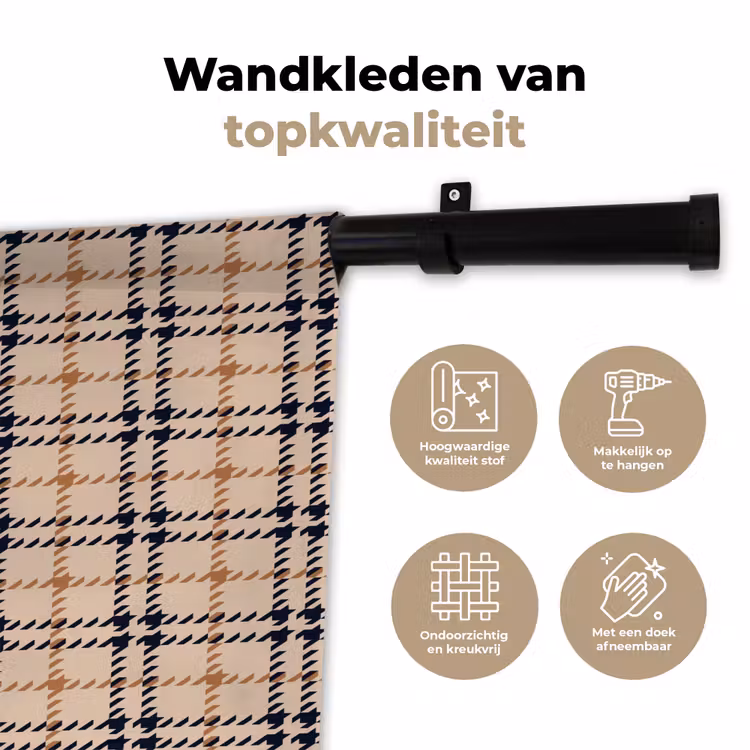 Plaid - Patroon - Beige - Zwart Wandkleed katoen klein 269 -sfeer2