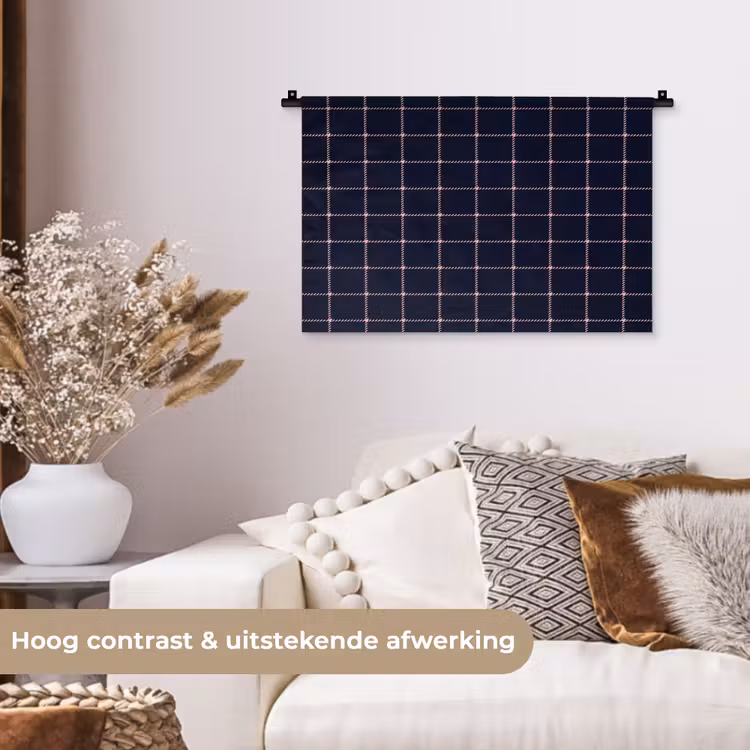 Plaid - Patroon - Blauw - Roze Wandkleed katoen klein 269 -sfeer1