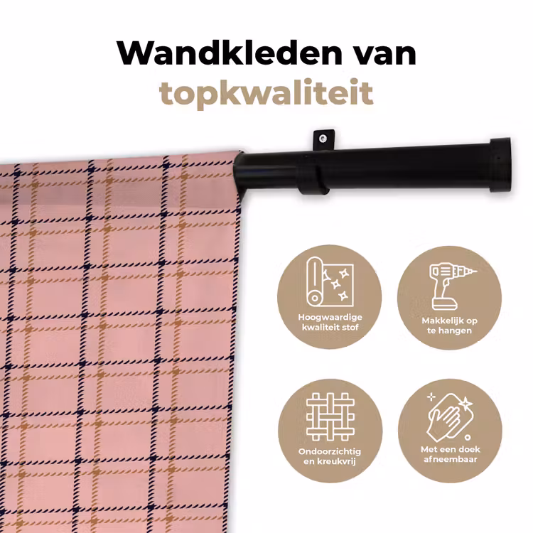 Plaid - Patroon - Gestreept - Roze Wandkleed katoen klein 269 -sfeer2
