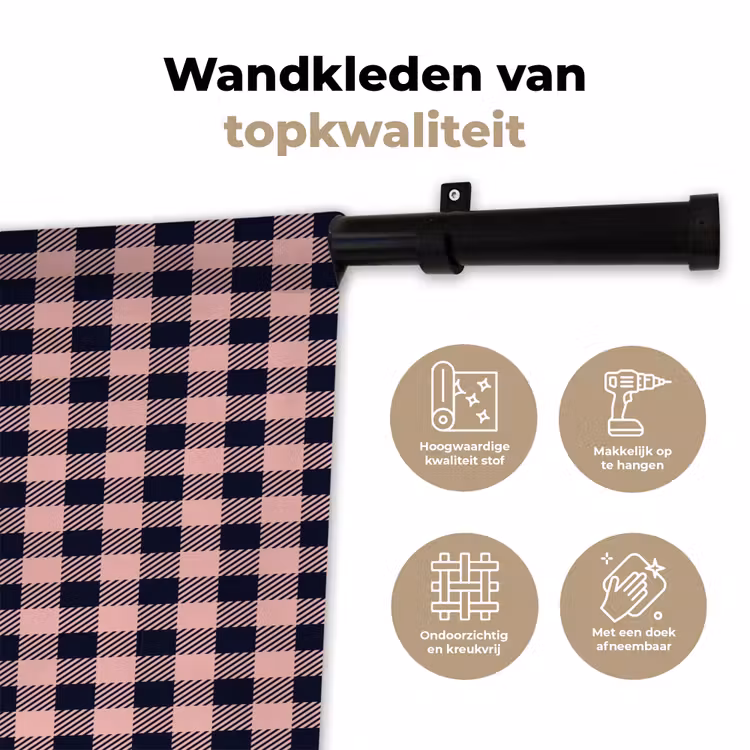 Plaid - Patroon - Roze - Zwart Wandkleed katoen klein 269 -sfeer2