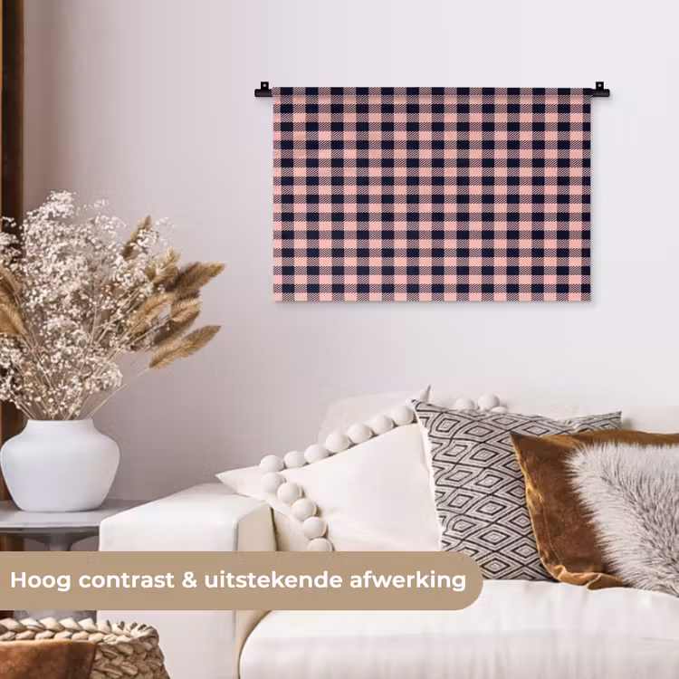 Plaid - Patroon - Roze - Zwart Wandkleed katoen klein 269 -sfeer1