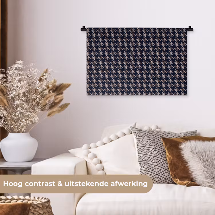 Plaid - Patroon - Ruit - Blauw Wandkleed katoen klein 269 -sfeer1