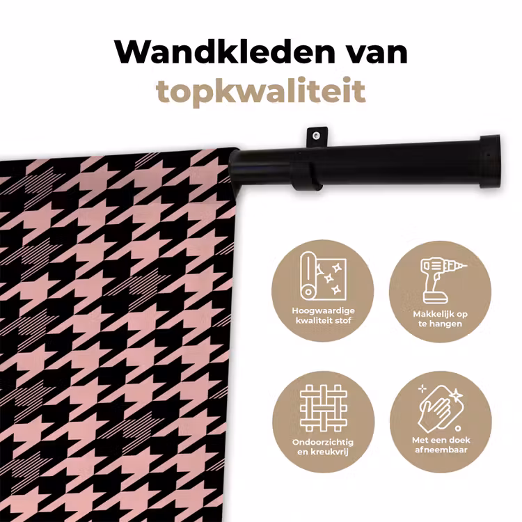 Plaid - Patroon - Zwart - Roze Wandkleed katoen klein 269 -sfeer2