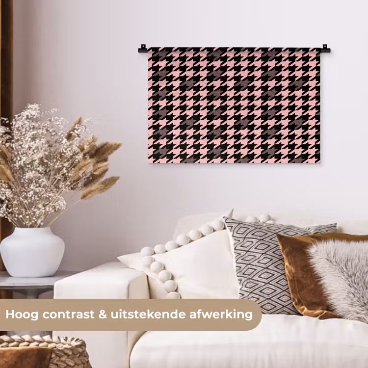 Plaid - Patroon - Zwart - Roze Wandkleed katoen klein 269 -sfeer1