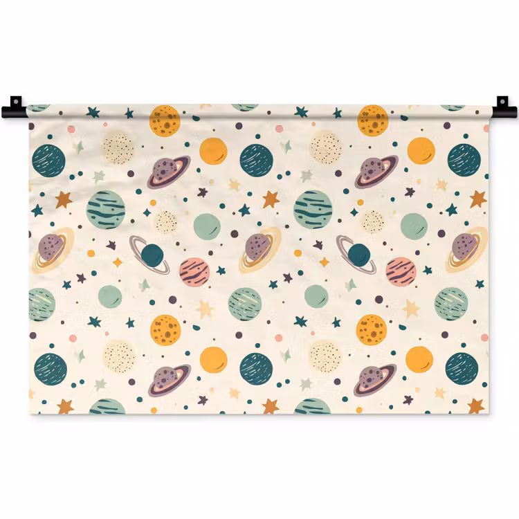 Planeten - Retro - Kleurrijk Wandkleed katoen klein 269 -zz3d