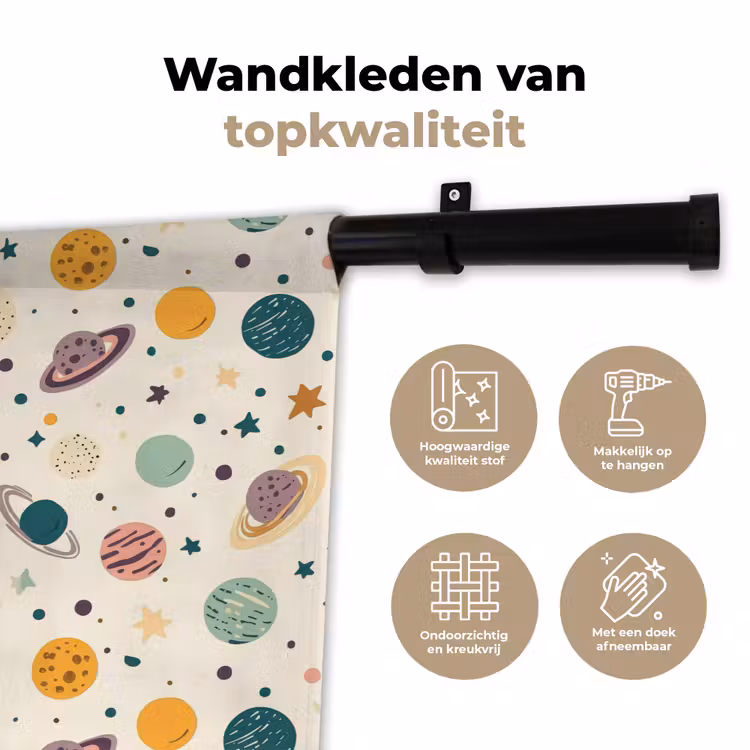 Planeten - Retro - Kleurrijk Wandkleed katoen klein 269 -sfeer2