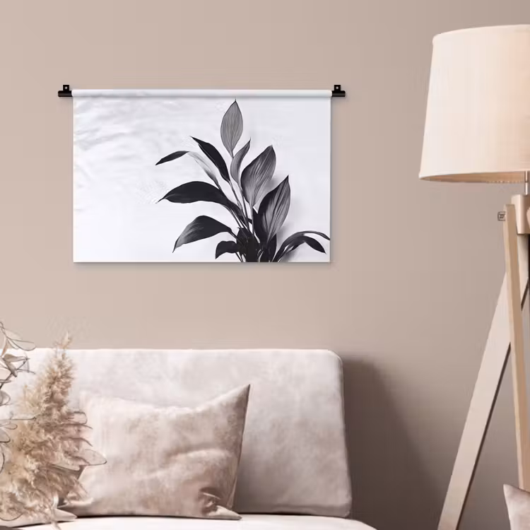 Plant - Bladeren - Minimalistisch - Zwart Wandkleed katoen klein -sfeer4