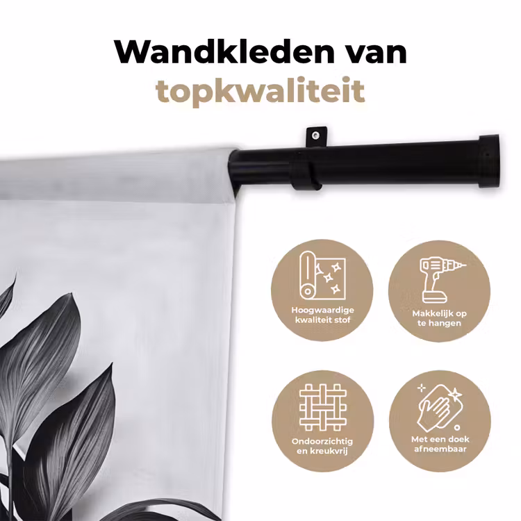 Plant - Bladeren - Minimalistisch - Zwart Wandkleed katoen klein -sfeer2