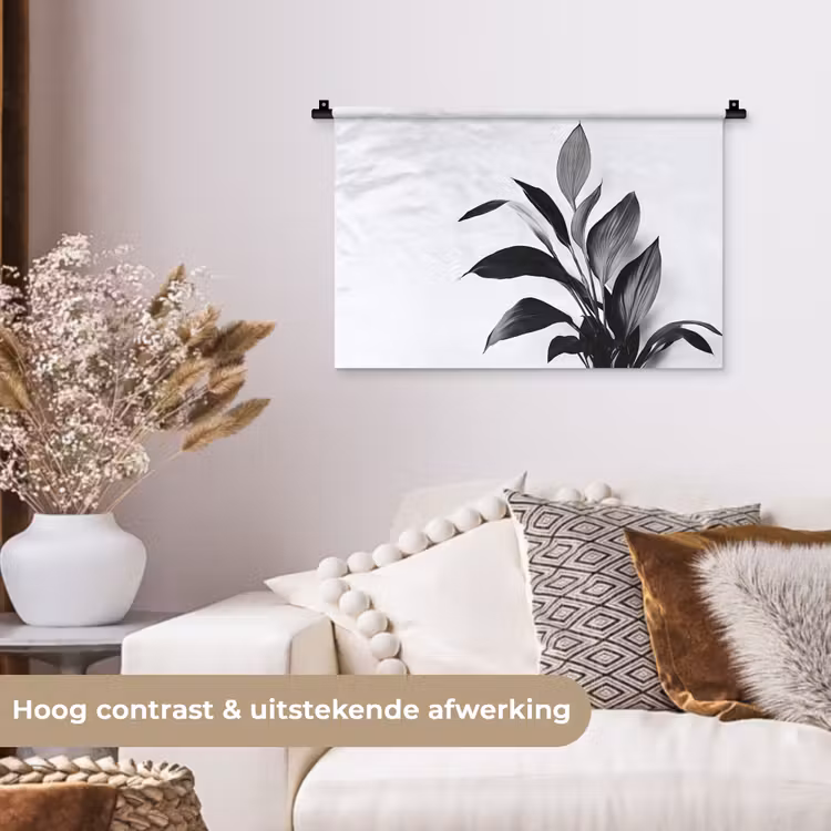 Plant - Bladeren - Minimalistisch - Zwart Wandkleed katoen klein -sfeer1