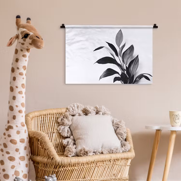 Plant - Bladeren - Minimalistisch - Zwart Wandkleed katoen klein -wsfeer5_kind