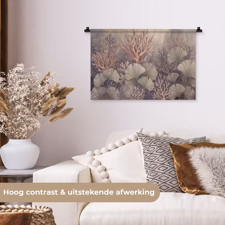 Plant - Bladeren - Zee - Illustratie - Groen Wandkleed katoen klein -sfeer1