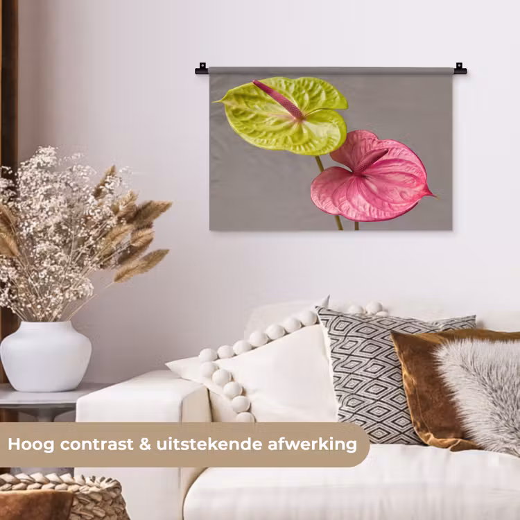 Planten - Anthurium - Groen - Roze Wandkleed katoen klein -sfeer1