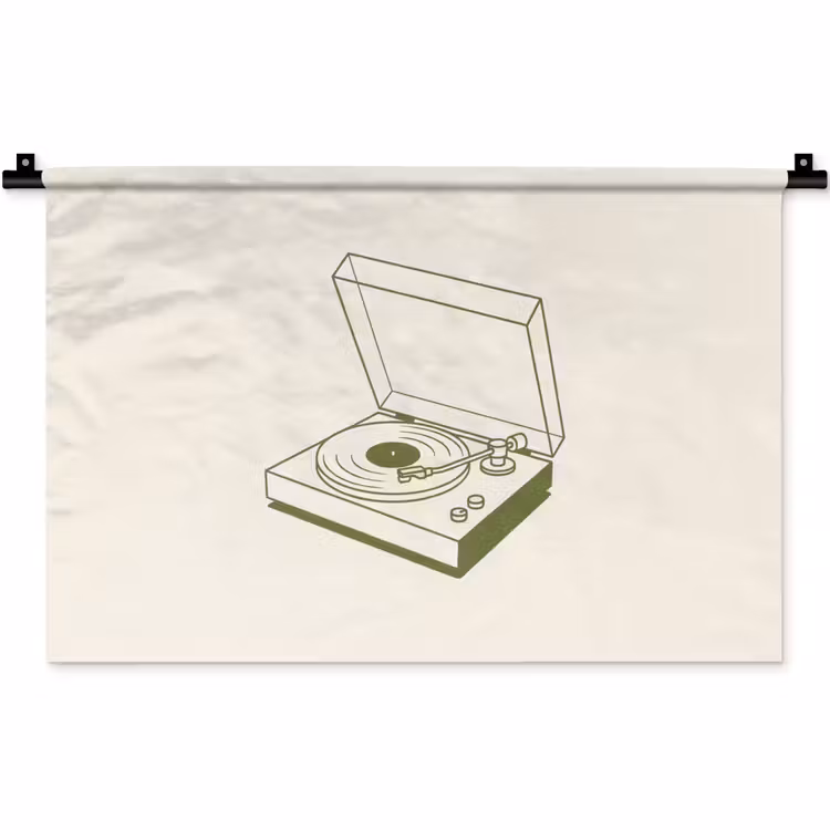 Platenspeler - Vinyl - Muziek - Minimalistisch - Groen Wandkleed katoen klein -zz3d